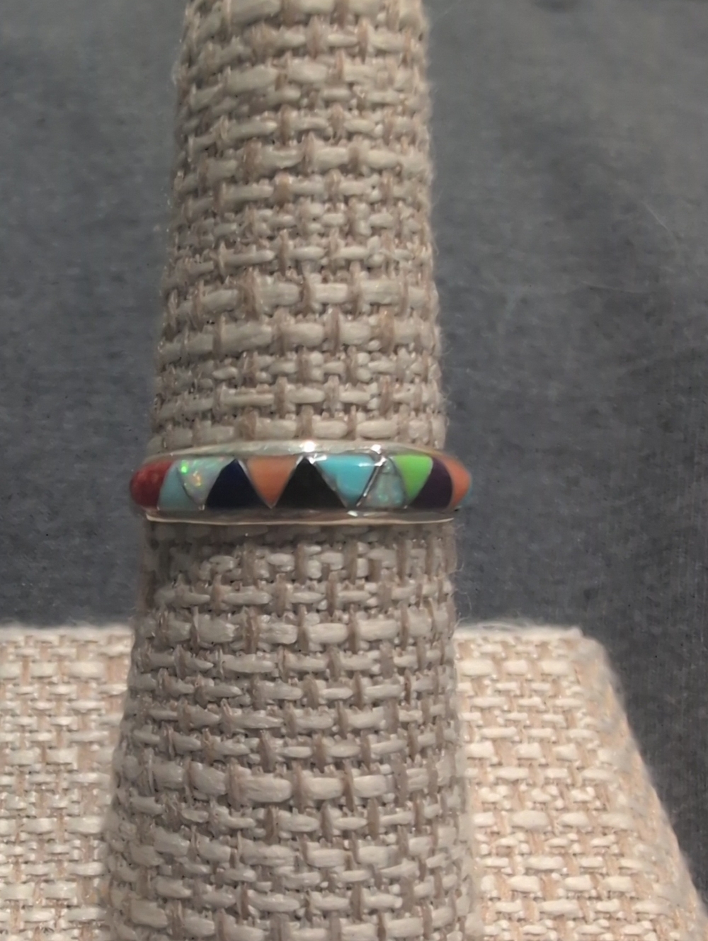 Zuni Sterling Silver Multicolor Inlay Geometric Band Ring - Picture 1 of 3